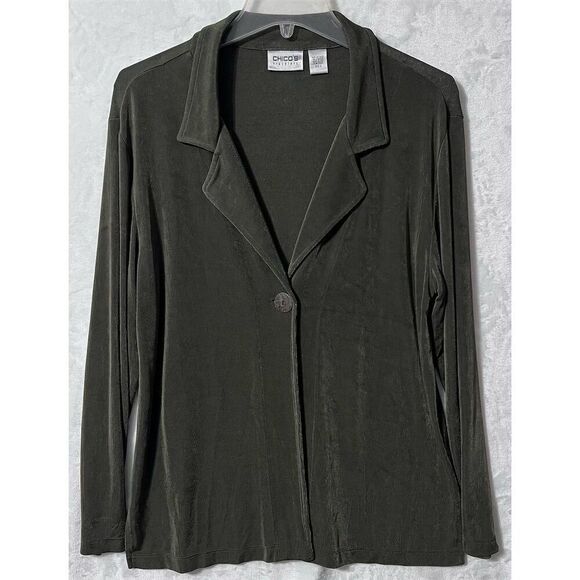 Chico's Travelers Jackets & Blazers - Chico's Travelers Women's Green Open Front Collared Coatigan Size 2 (Large)